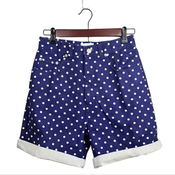 SOSTANZA High Waisted Vintage‎ 80s Shorts Polka-dot Navy/White Womens Size 7 - Picture 1 of 13